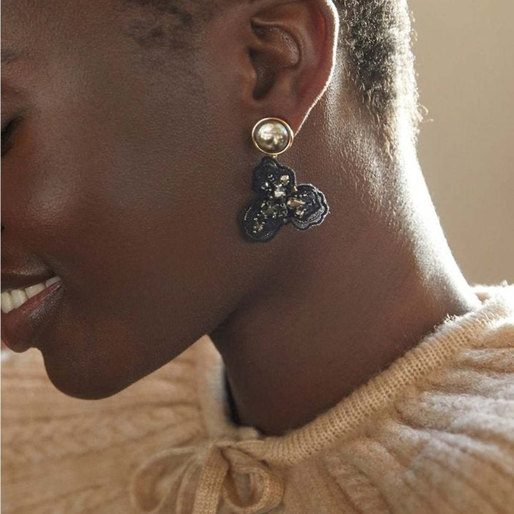 Mignonne Gavigan Black and Gold Floral Drop Earrings